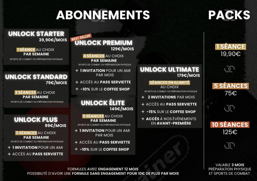 Tous les tarifs de Unlock