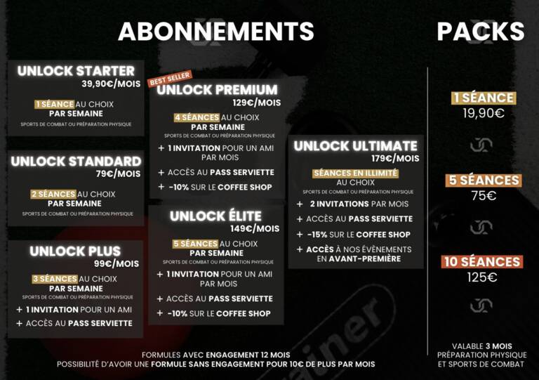 Tous les tarifs de Unlock